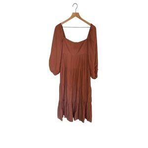 Petal & Pup Salma Flowy Dress in Rust Color Balloon Sleeves‎ Midi Skirt Size 6